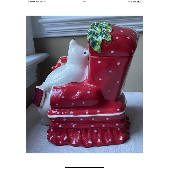 Blue Sky Heather Goldminc Christmas Sleeping Polar Bear Cookie Jar W/Lid - Picture 4 of 9